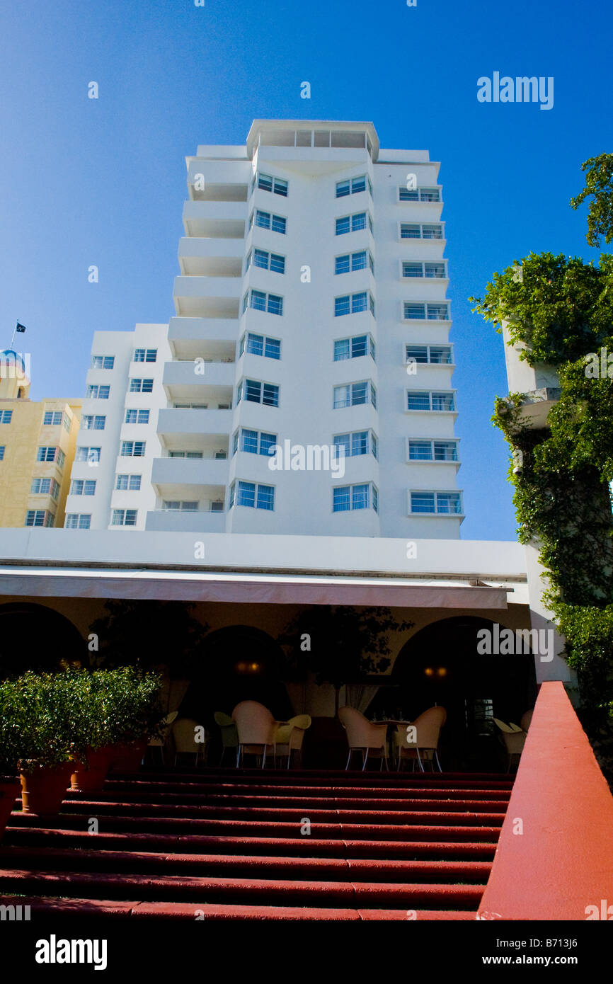 Miami South Beach , Delano Hotel , stairs to terrace restaurant & hotel complex Stock Photo