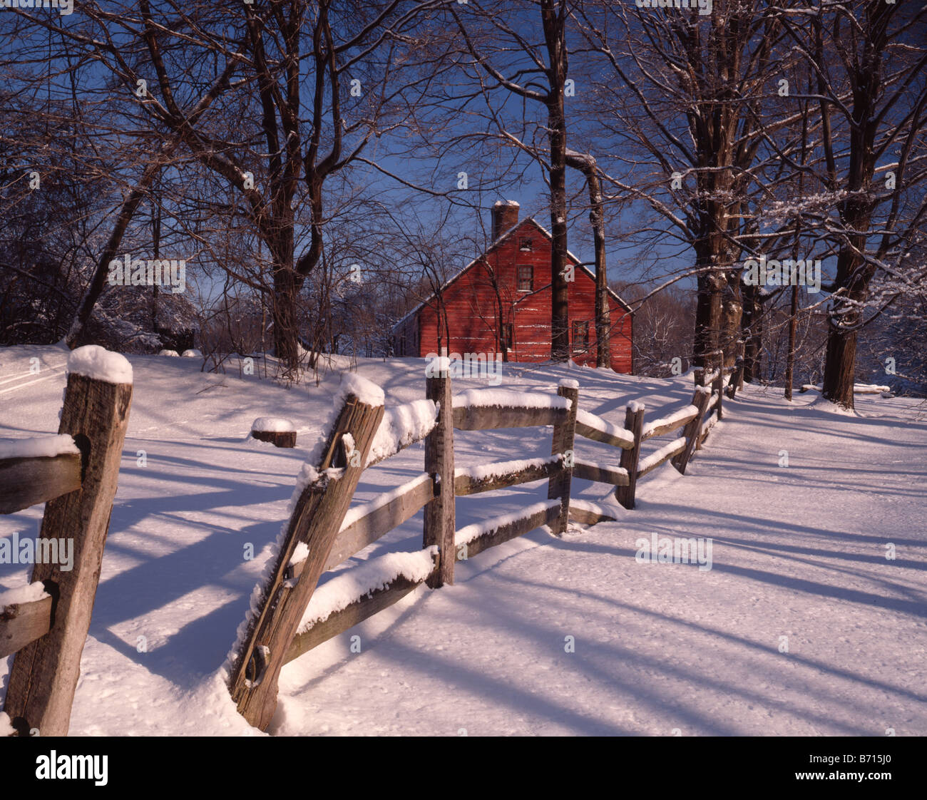 Farm House with Wooden Fence Stock Photo - Alamy