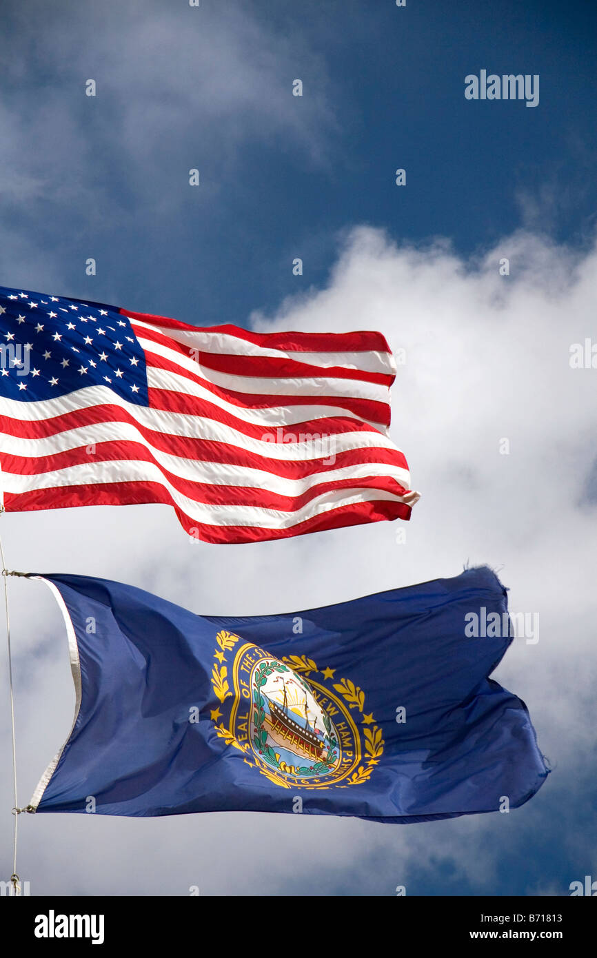 American flag and state of New Hampshire flag Stock Photo
