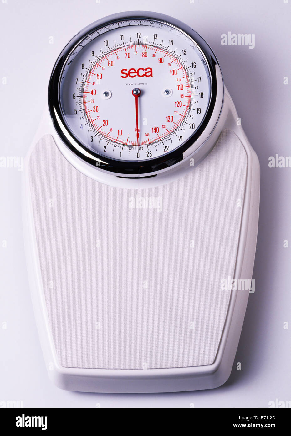 Closeup of white Seca bathroom scales Stock Photo Alamy