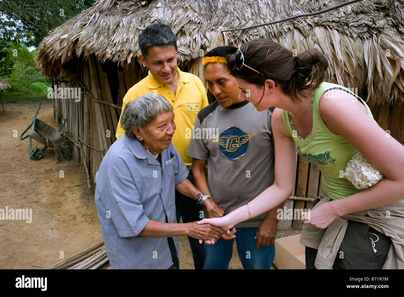 Suriname, Kwamalasamutu, home of indigenous Indians. Old Trio Indian man called Opa Yapuma Stock Photo