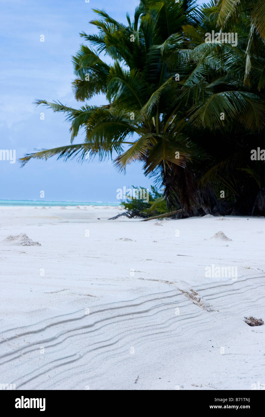 A secluded, pure white sandy beach on West Island on Cocos Keeling Islands, Australia in the Indian Ocean. Stock Photo