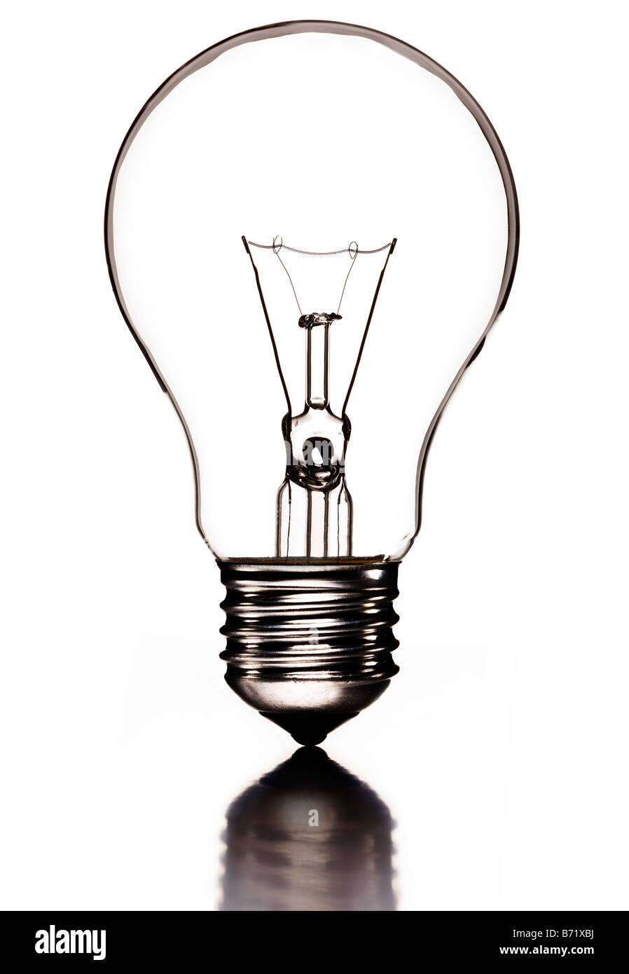 Transparent lightbulb with filament and Edison Screw or “ES” lamp fitting Stock Photo