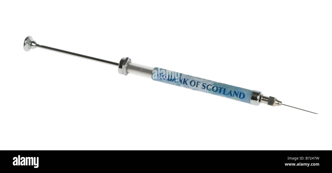 Bank of Scotland syringe with cash injection Stock Photo
