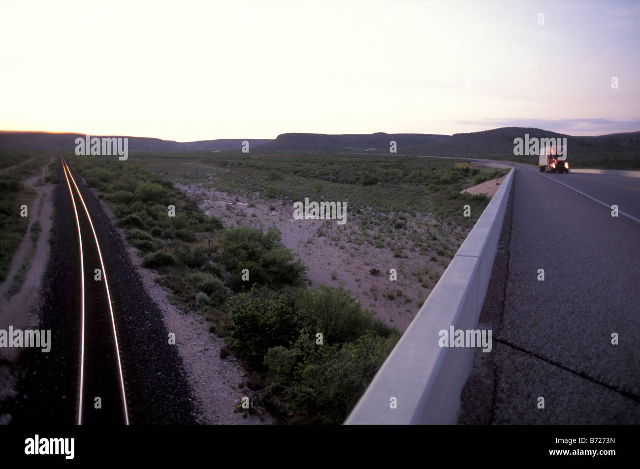 Rail tracks and highway, Arizona, USA Stock Photo - Alamy