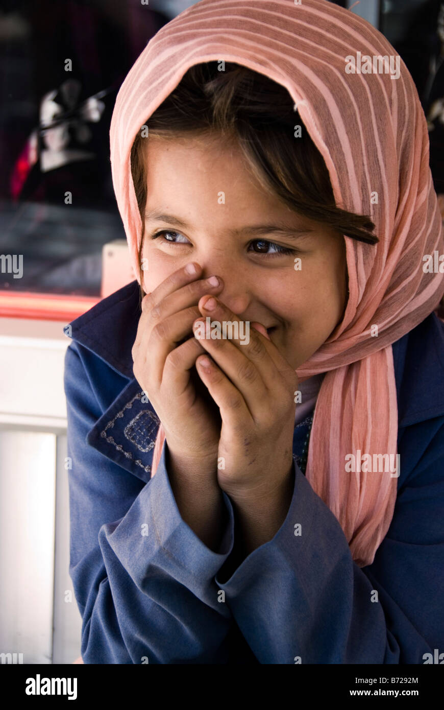 Persian girl with chador smiling Yadz Iran Stock Photo