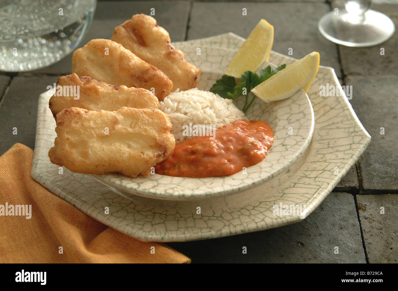 aubergine fritters with basmati rice Stock Photo Alamy
