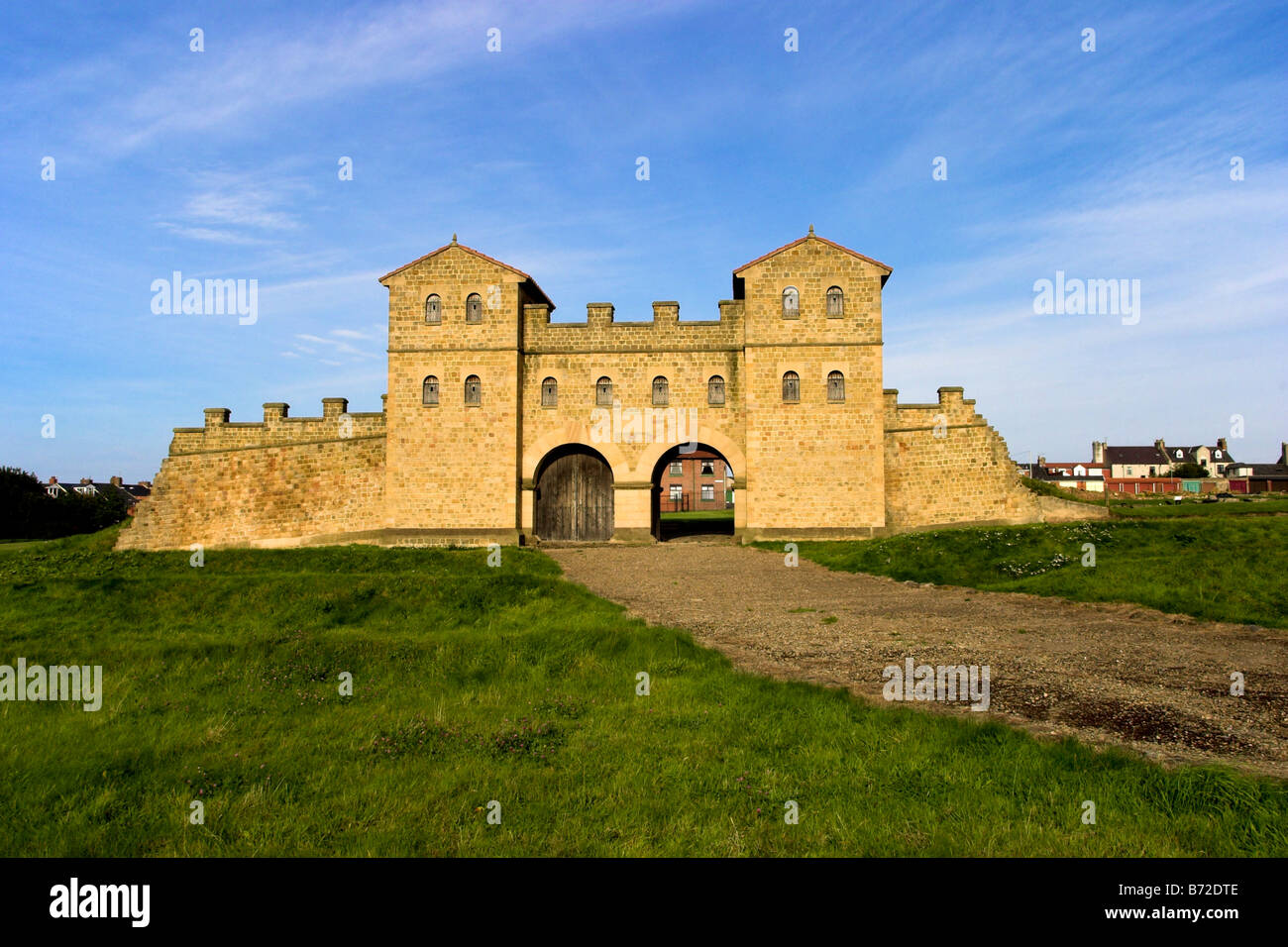 The reconstructed gatehouse at Arbeia Roman Fort. South Shields, South ...