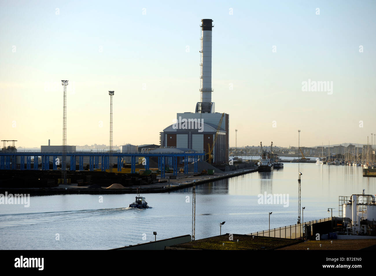 A view of Shoreham harbour in Sussex with the power station UK Stock Photo