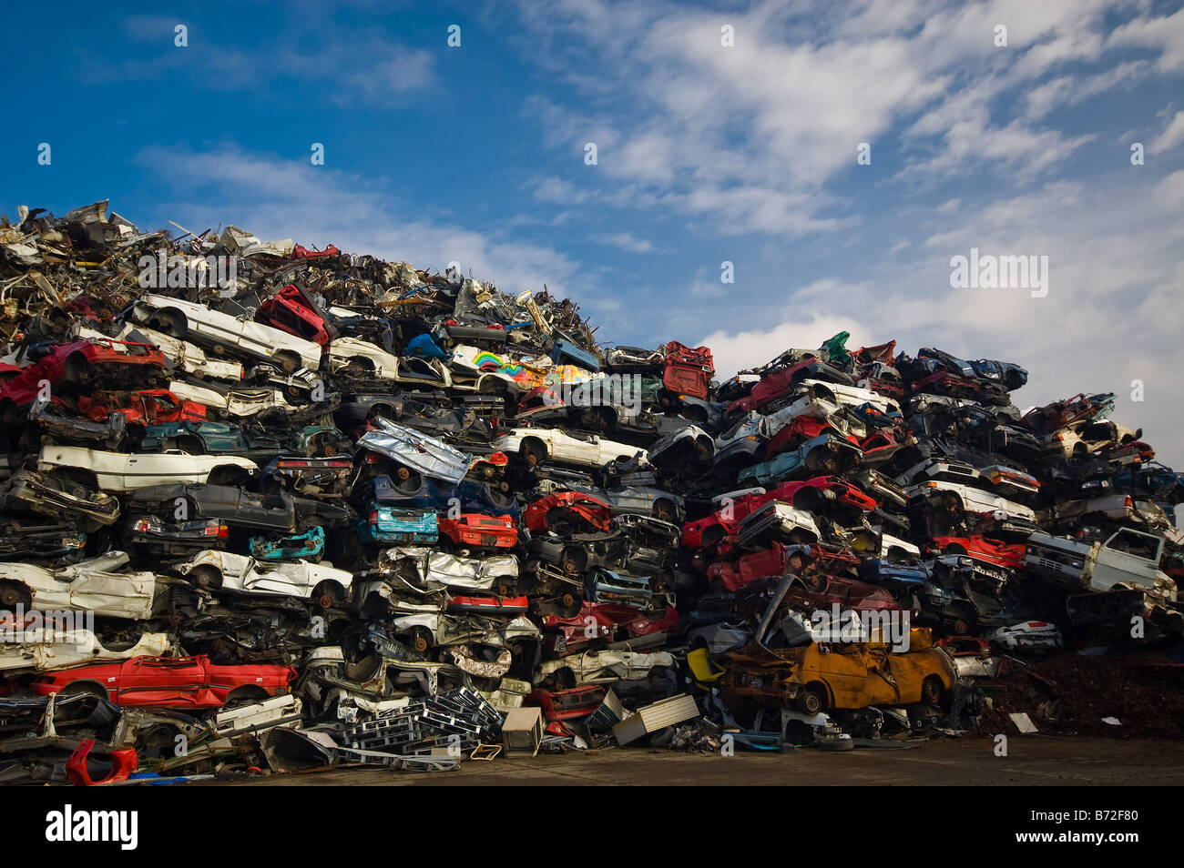 A lot of used cars in the junkyard Stock Photo
