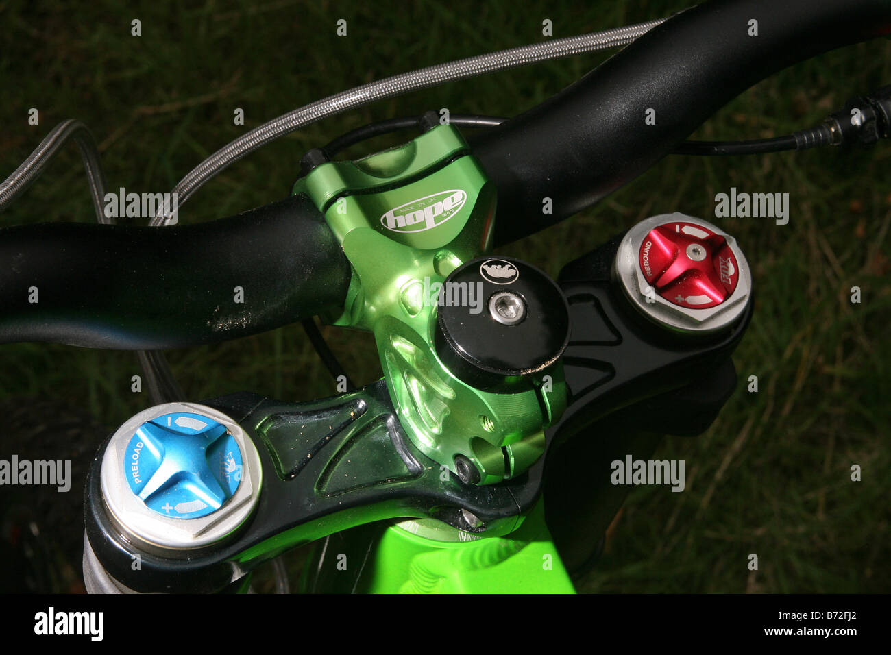 Mountainbike stem and handlebars Stock Photo Alamy