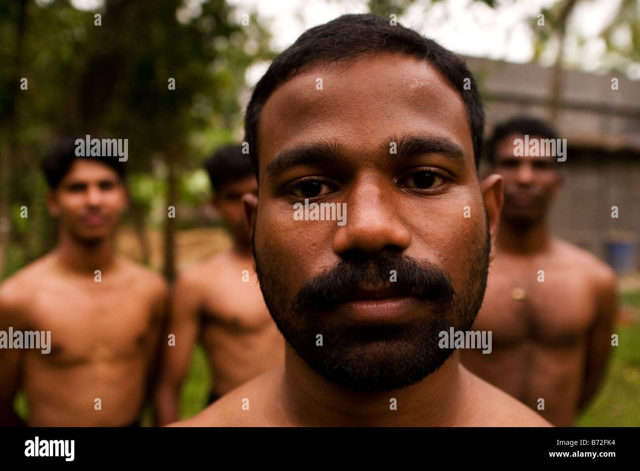 A proponent of Kalarippayattu in Ernakulam, in Kerala, India. Kalarippayattu is a form of martial art. Stock Photo