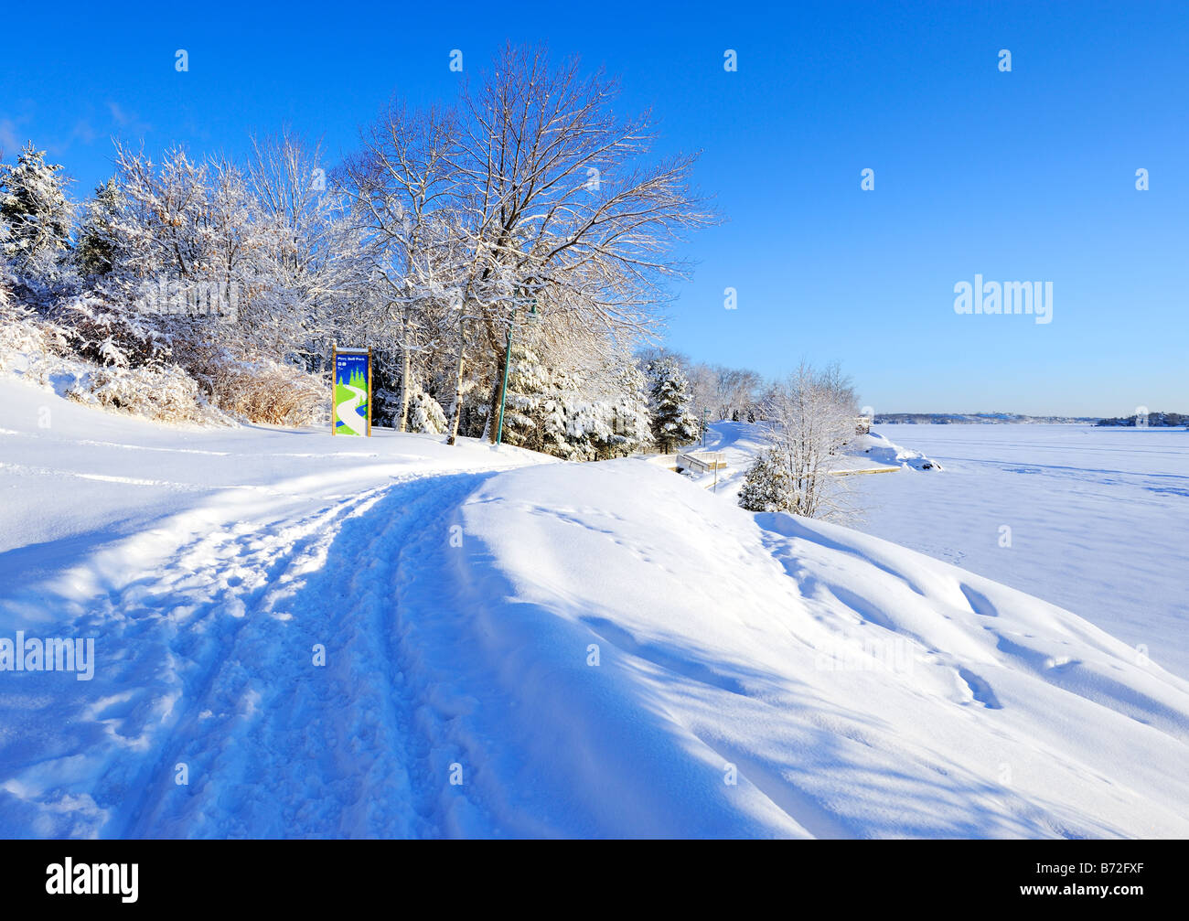 Christmas morning after a fresh snowfall in Bell Park, Sudbury, Ontario