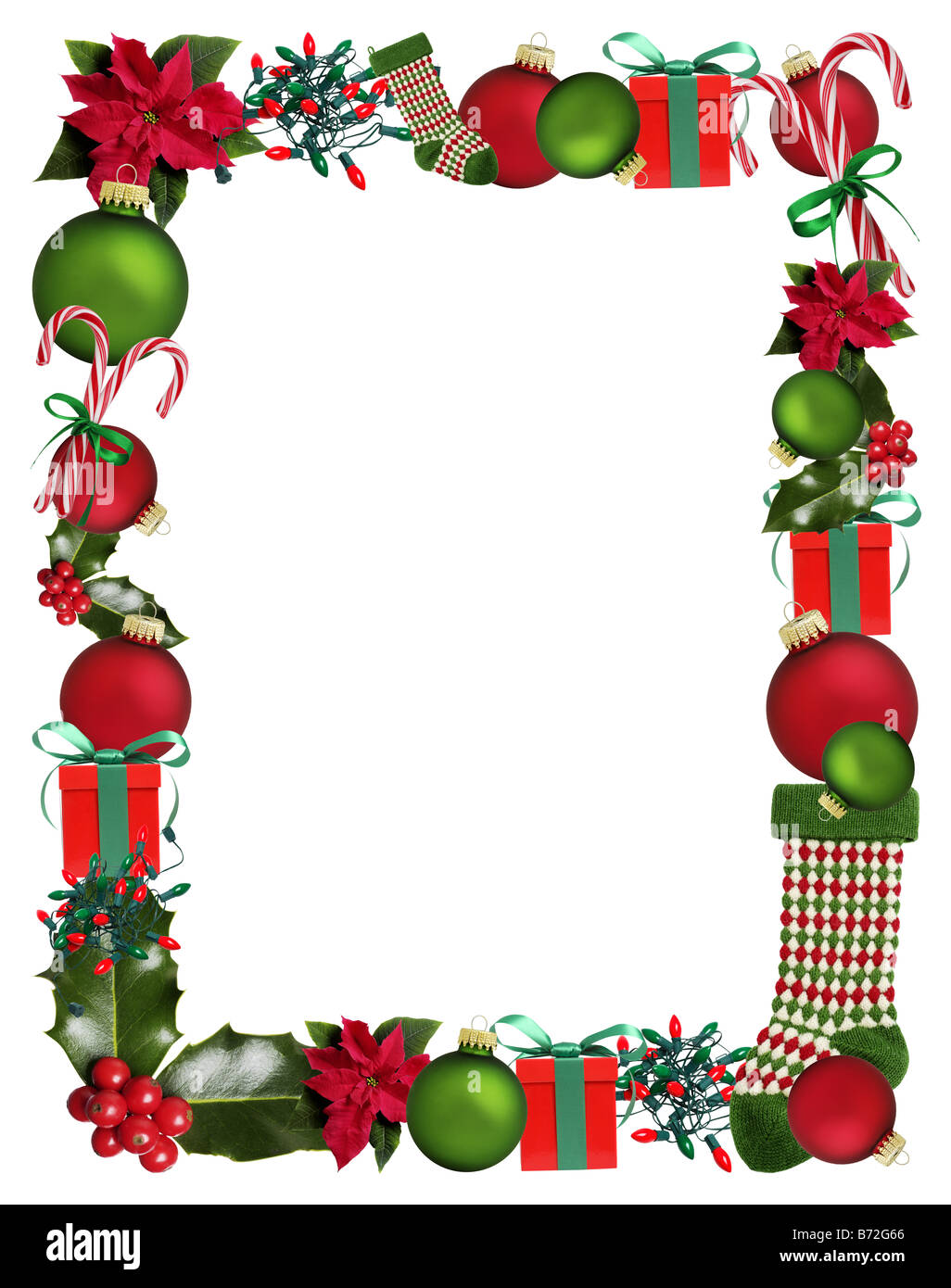 Border of Christmas and Holiday objects Stock Photo
