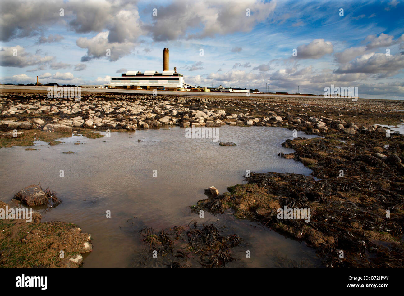 Aberthaw power station and beach Vale of Glamorgan South Wales