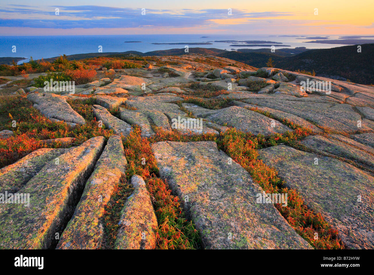 Sunset Cadillac Mountain Acadia National Park Maine USA Stock Photo 