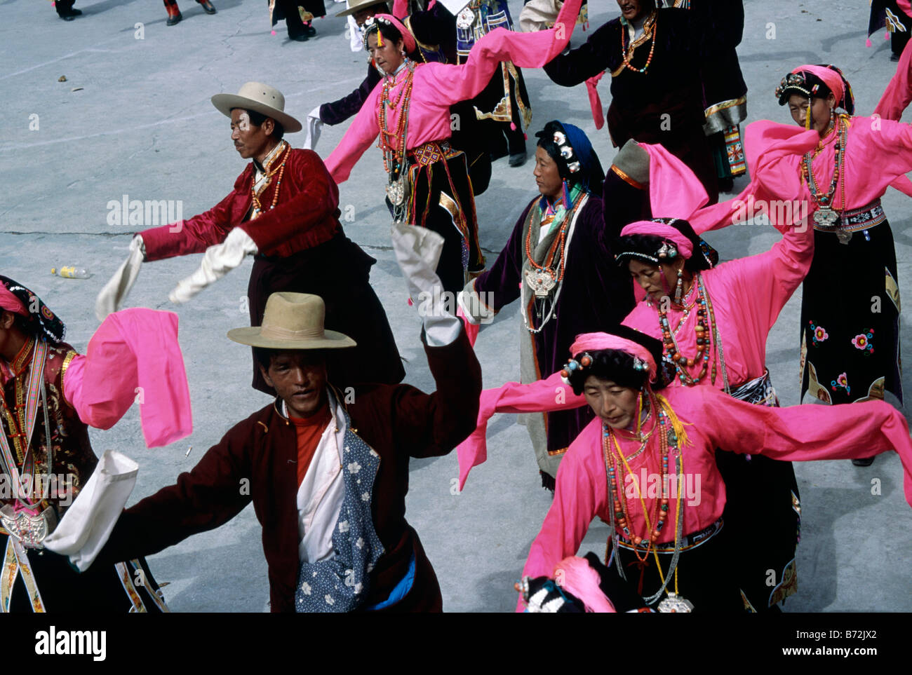 Festival dance Tibetan minority group wearing traditional dress Bright