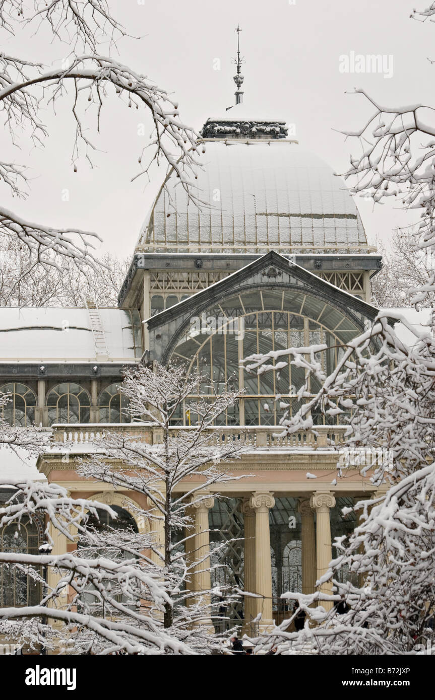 Palacio de Cristal covered in Snow Stock Photo