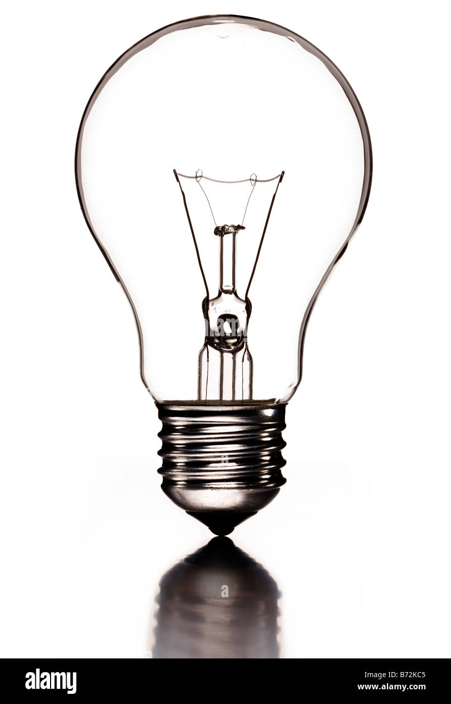 Transparent lightbulb with filament and Edison Screw or “ES” lamp fitting Stock Photo
