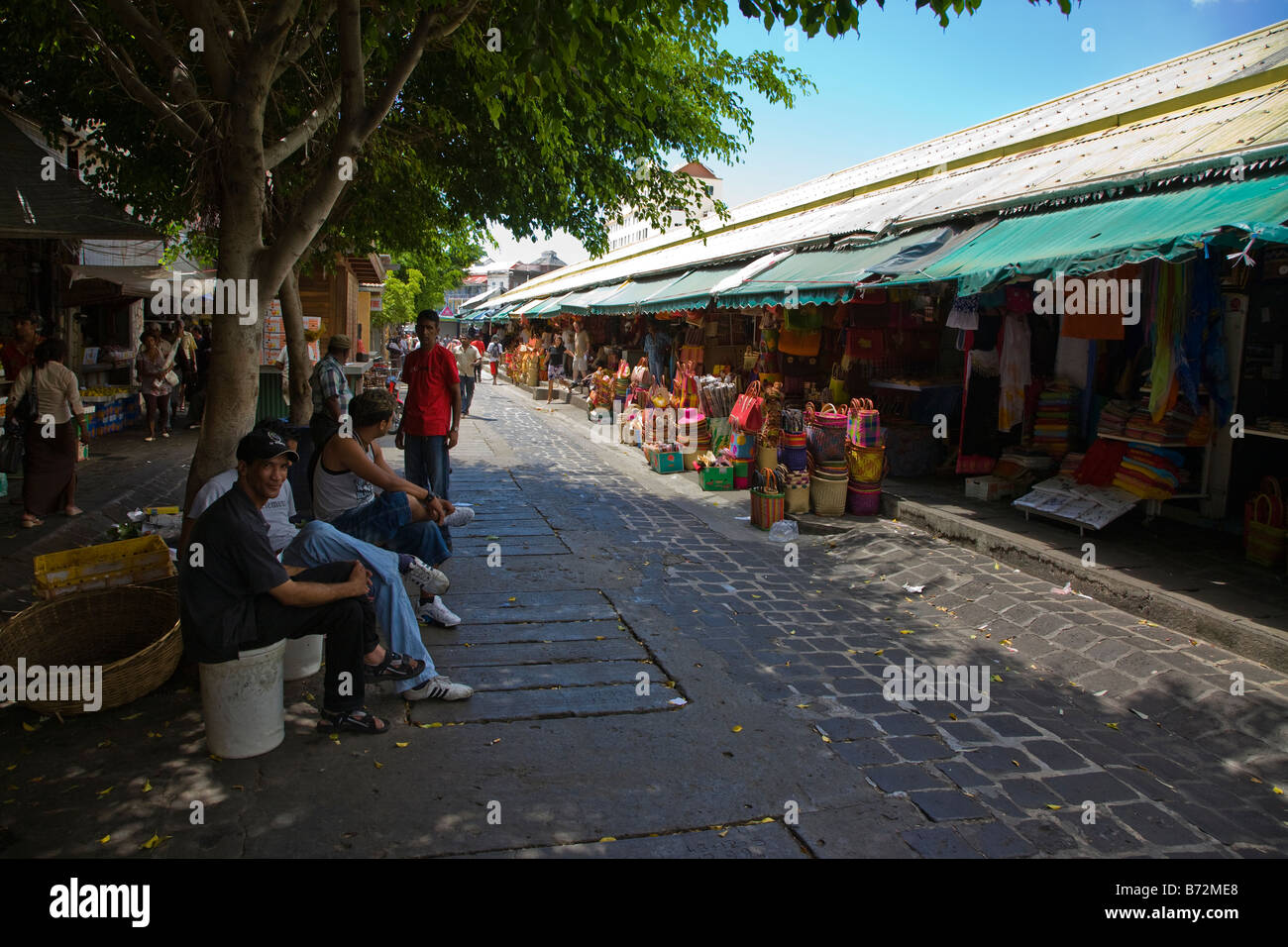 street market Port Louis Mauritius with stalls and displays with