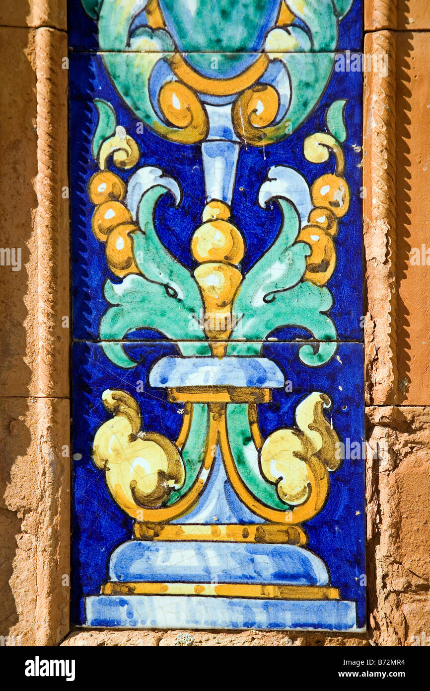 Detail of tile in a typical house in Plaza de España La Palma del Condado Huelva Andalusia Spain Stock Photo
