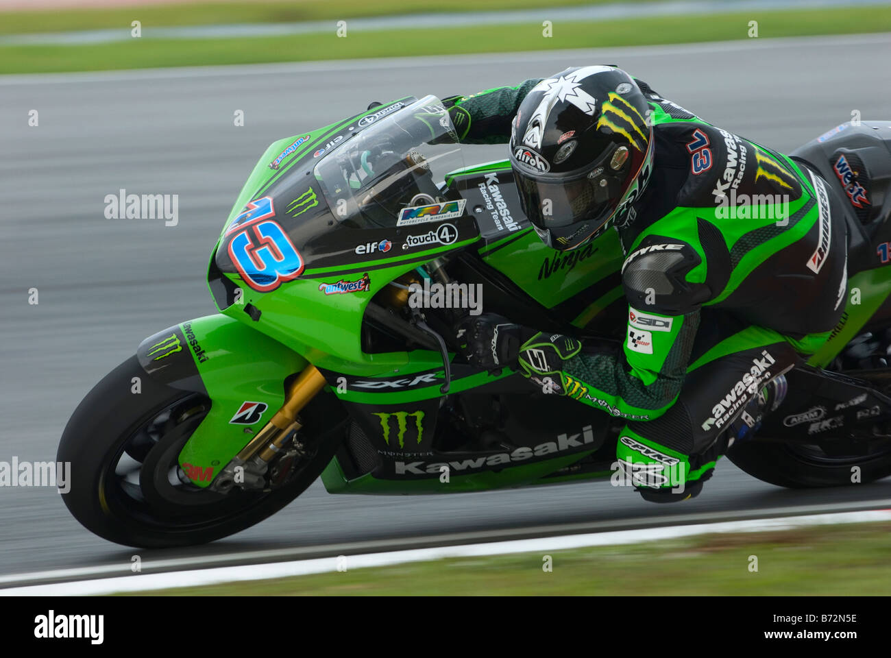 2008 Australian Anthony West of Kawasaki Racing Team at 2008 Polini Malaysian Motorcycle Grand Prix Sepang Circuit Malaysia Stock Photo