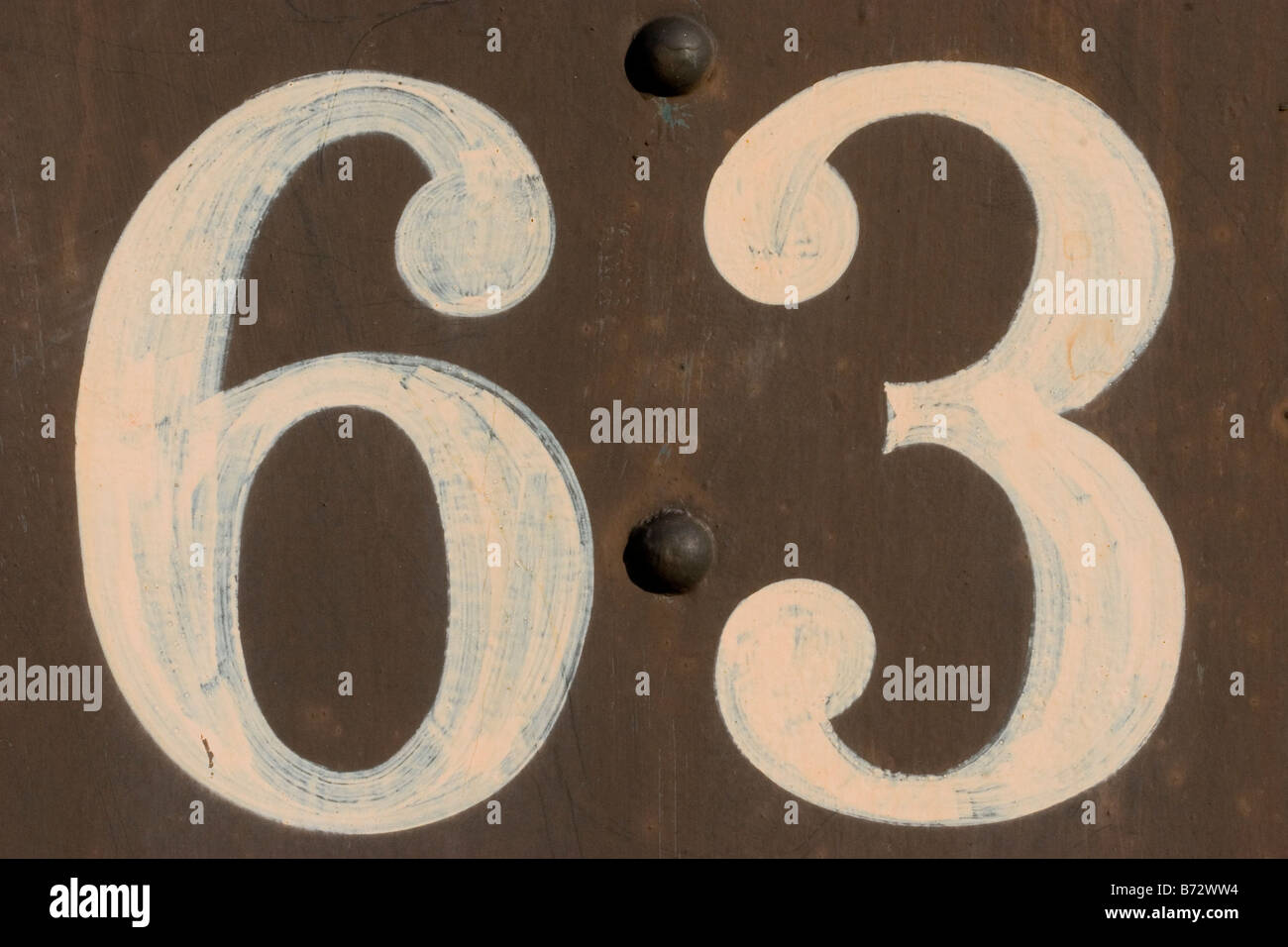 Number sixty three, #63, no 63 painted on metal Stock Photo - Alamy