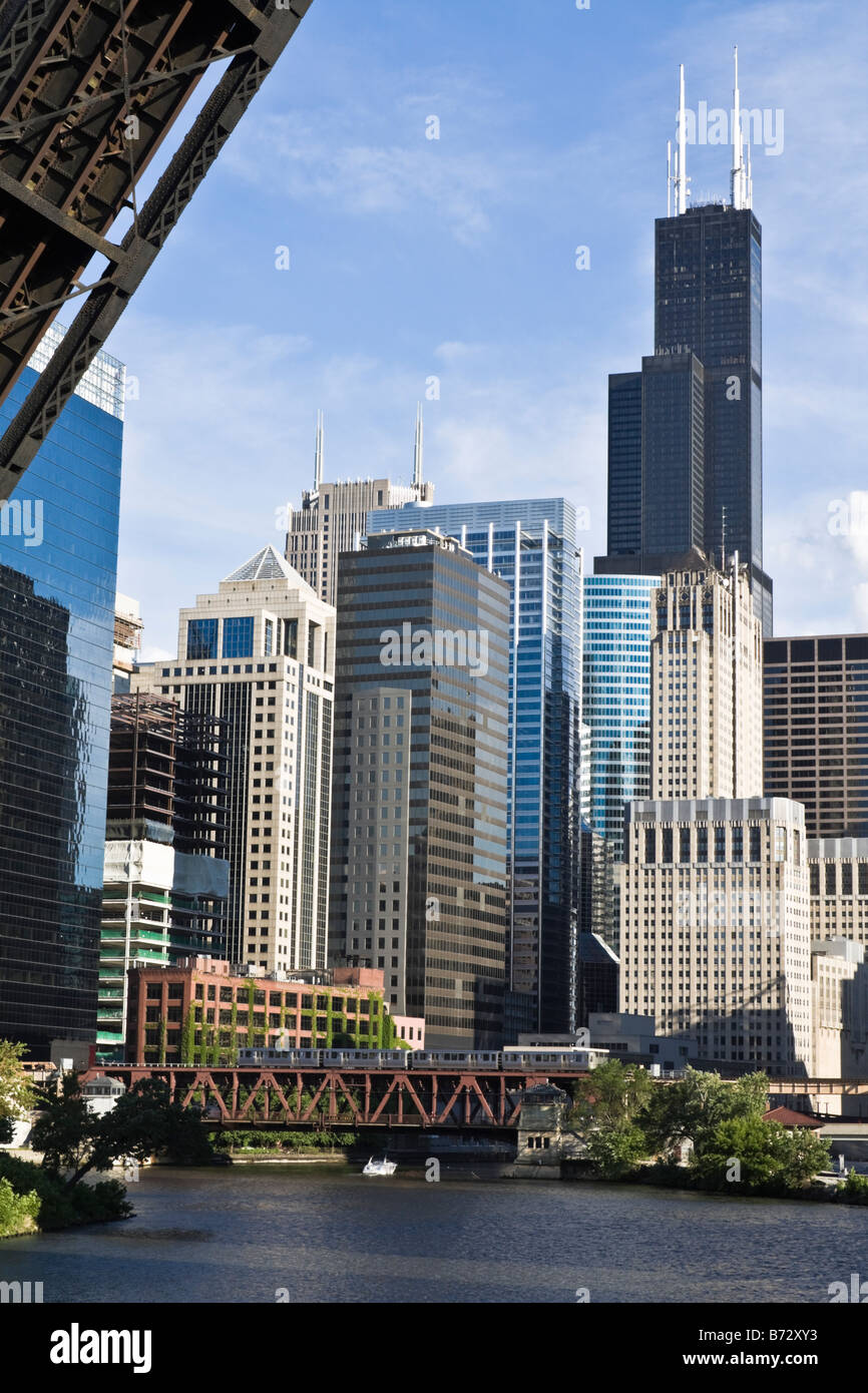 Chicago seen from under the bridge Stock Photo - Alamy