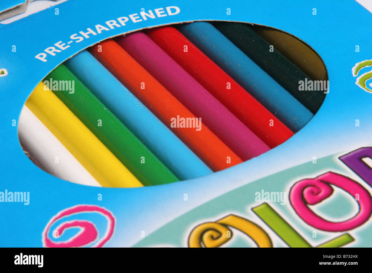 A box of colored pencils Stock Photo Alamy