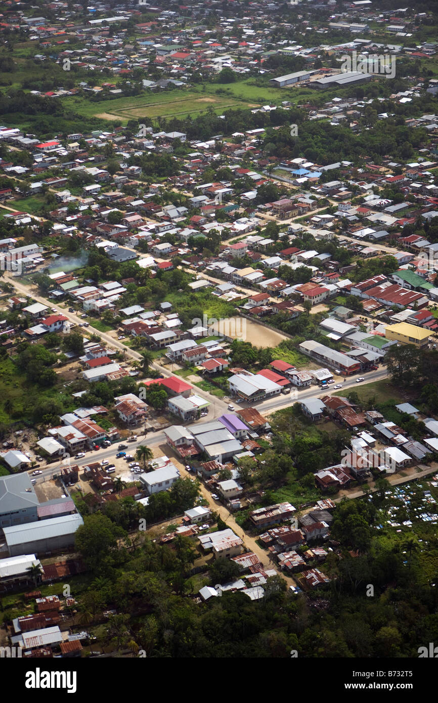 Suriname, Paramaribo, Aerial of residential areas. Stock Photo