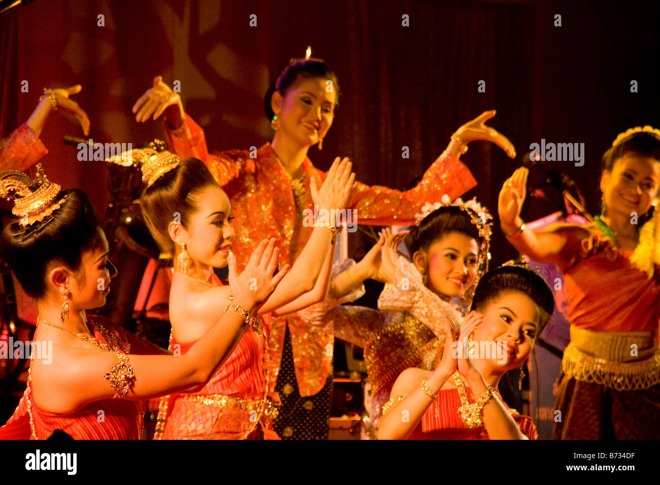 Traditional thai dancers at the ceremony for the King's birthday, Bangkok, Thailand Stock Photo