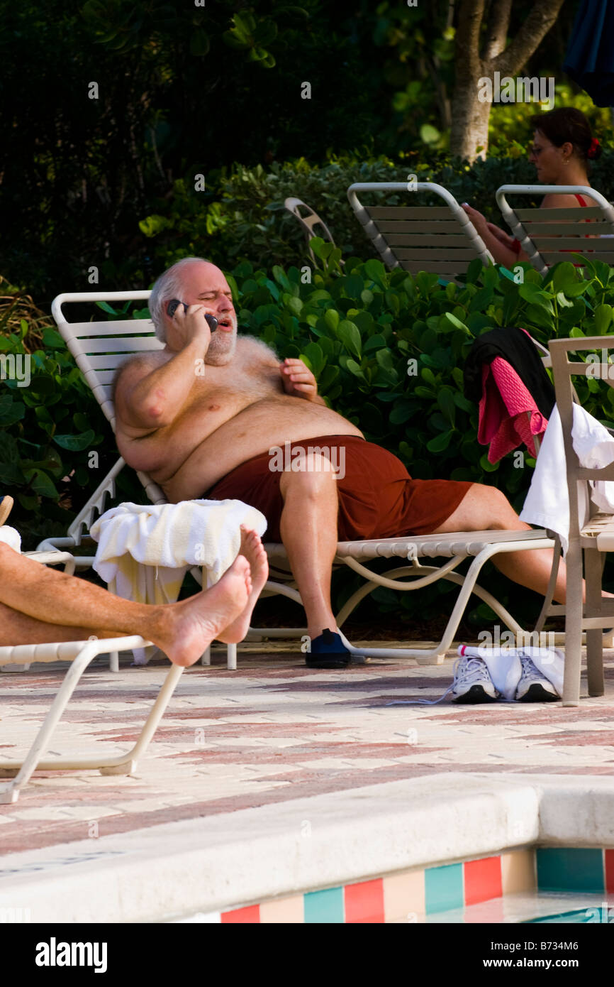 Fat man in swimming trunks High 