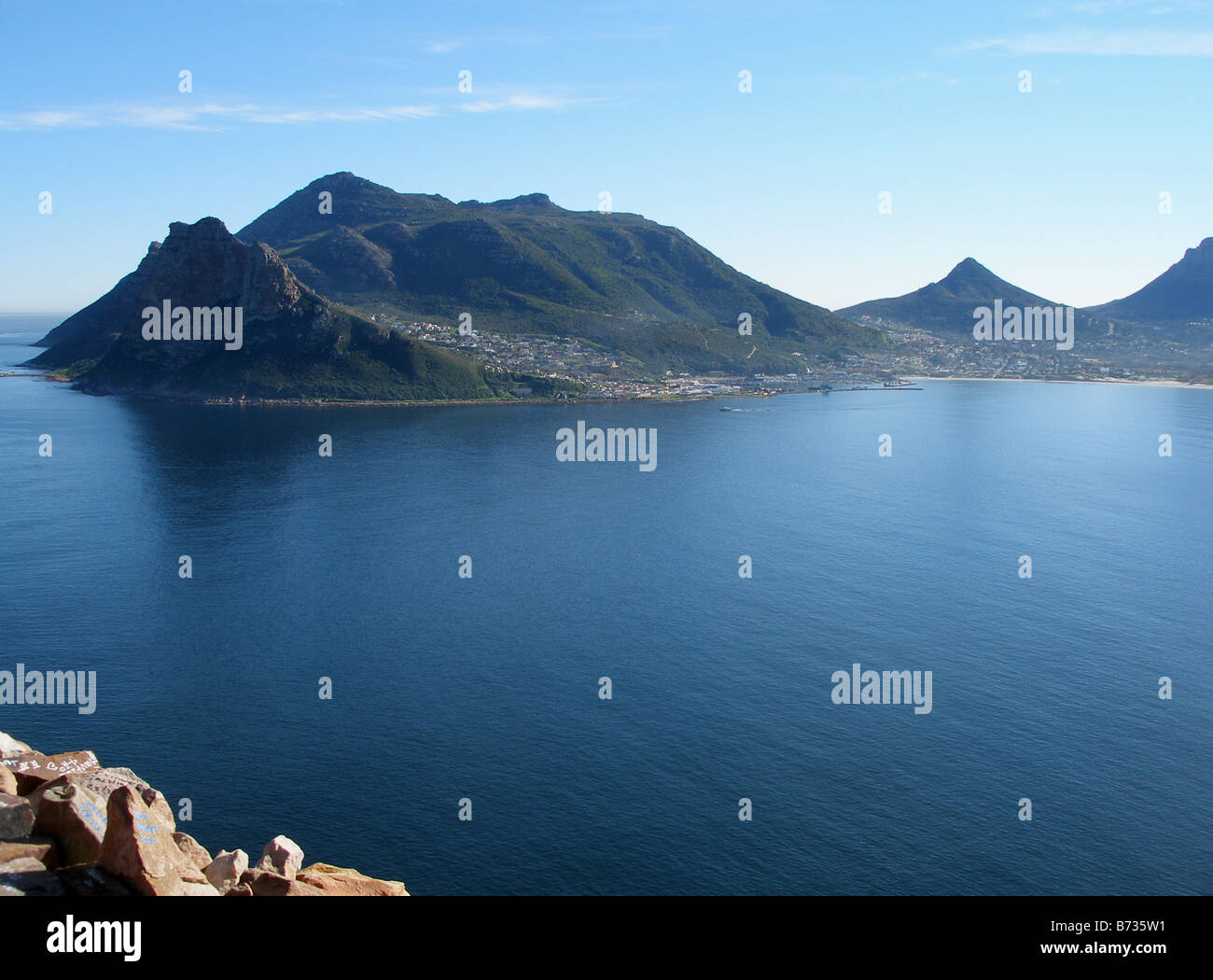 Hout Bay seen from the road to Chapman's Peak on the Atlantic Ocean between Cape Town and the Cape of Good Hope, South Africa Stock Photo