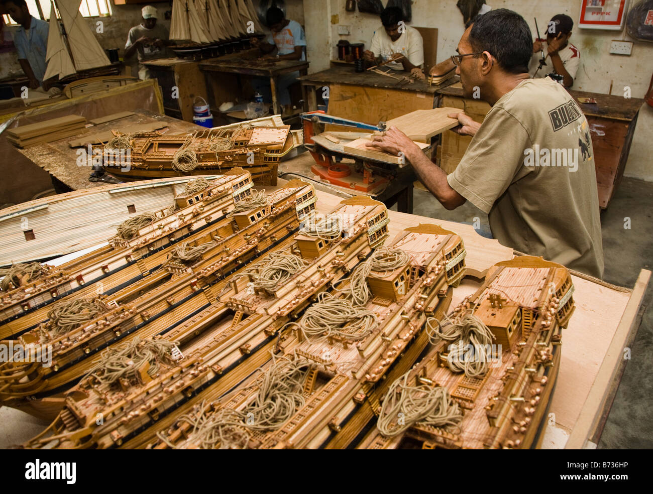 Making model boats and ships in factory in Mauritius Stock Photo Alamy