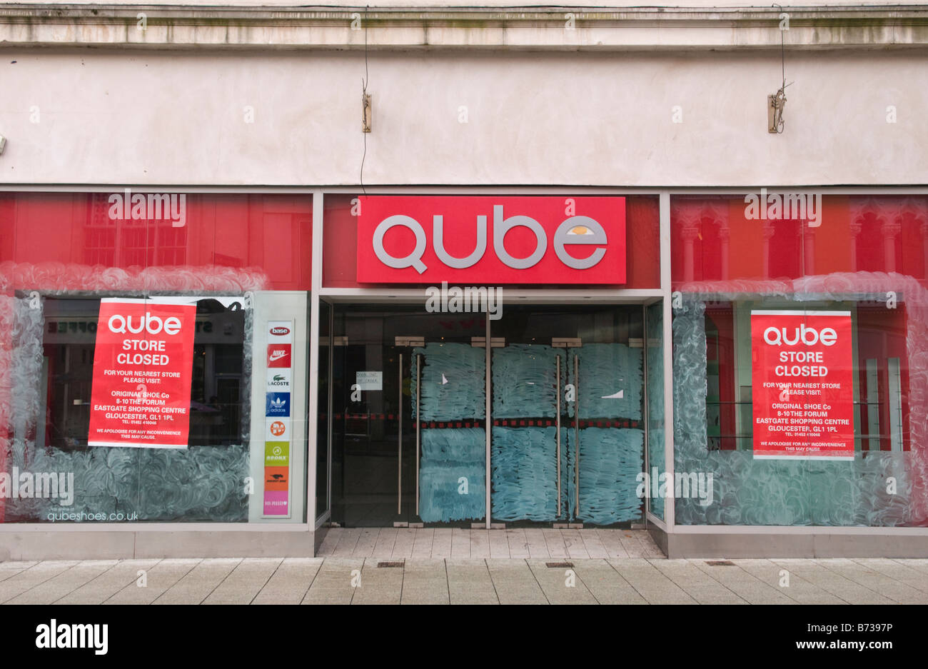 QUBE fashion shoe store closed on main shopping street in Cardiff South Wales UK Stock Photo