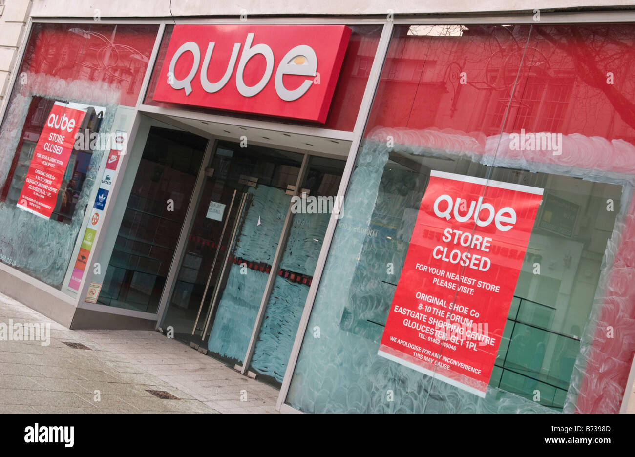 QUBE fashion shoe store closed on main shopping street in Cardiff South Wales UK Stock Photo