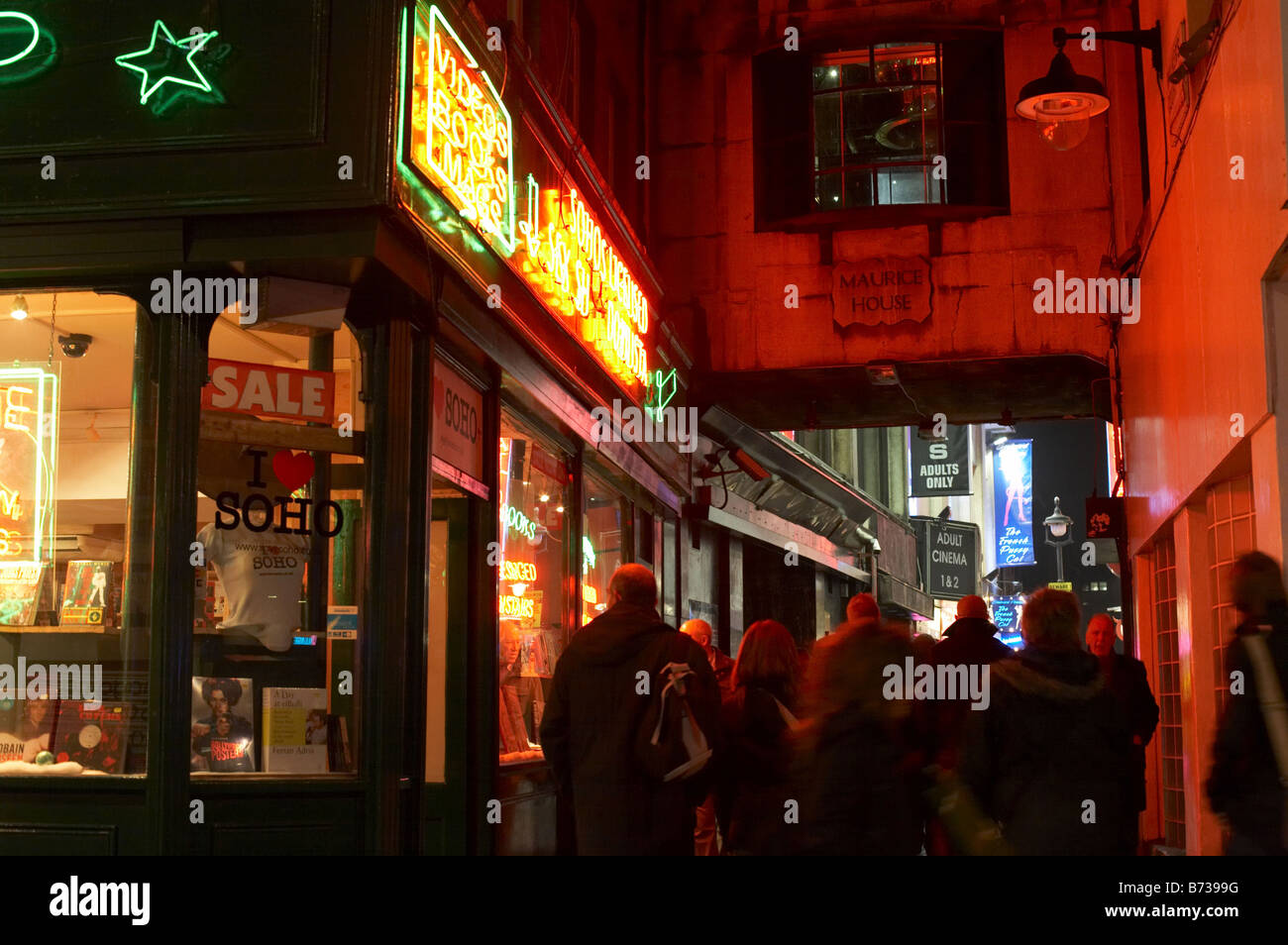 Soho backstreet alley alleyway at night red light district in london england britain uk Stock