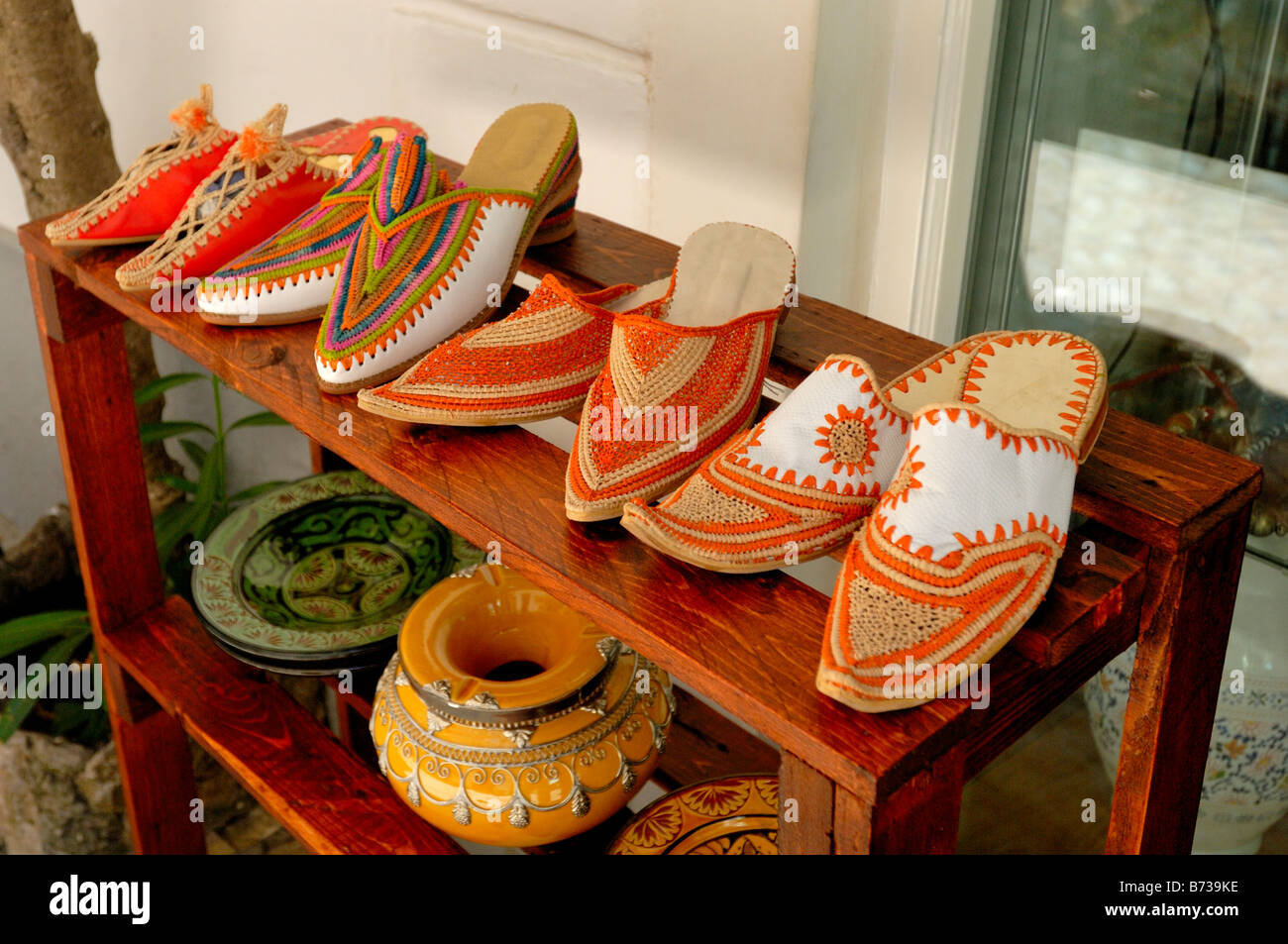 Handmade shoes in a self outside the luxury shop in the Capri town, Capri Island, Campania, Italy, Europe. Stock Photo