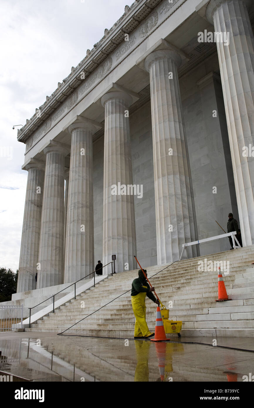 Maintenance crew cleaning at the Lincoln Memorial Washington, DC USA