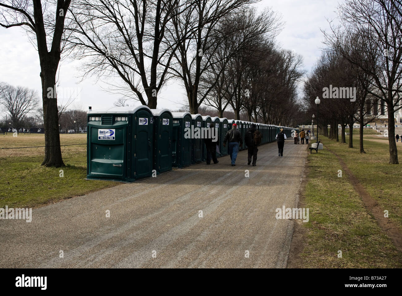 Portable toilets lined up on the National Mall Washington DC Stock