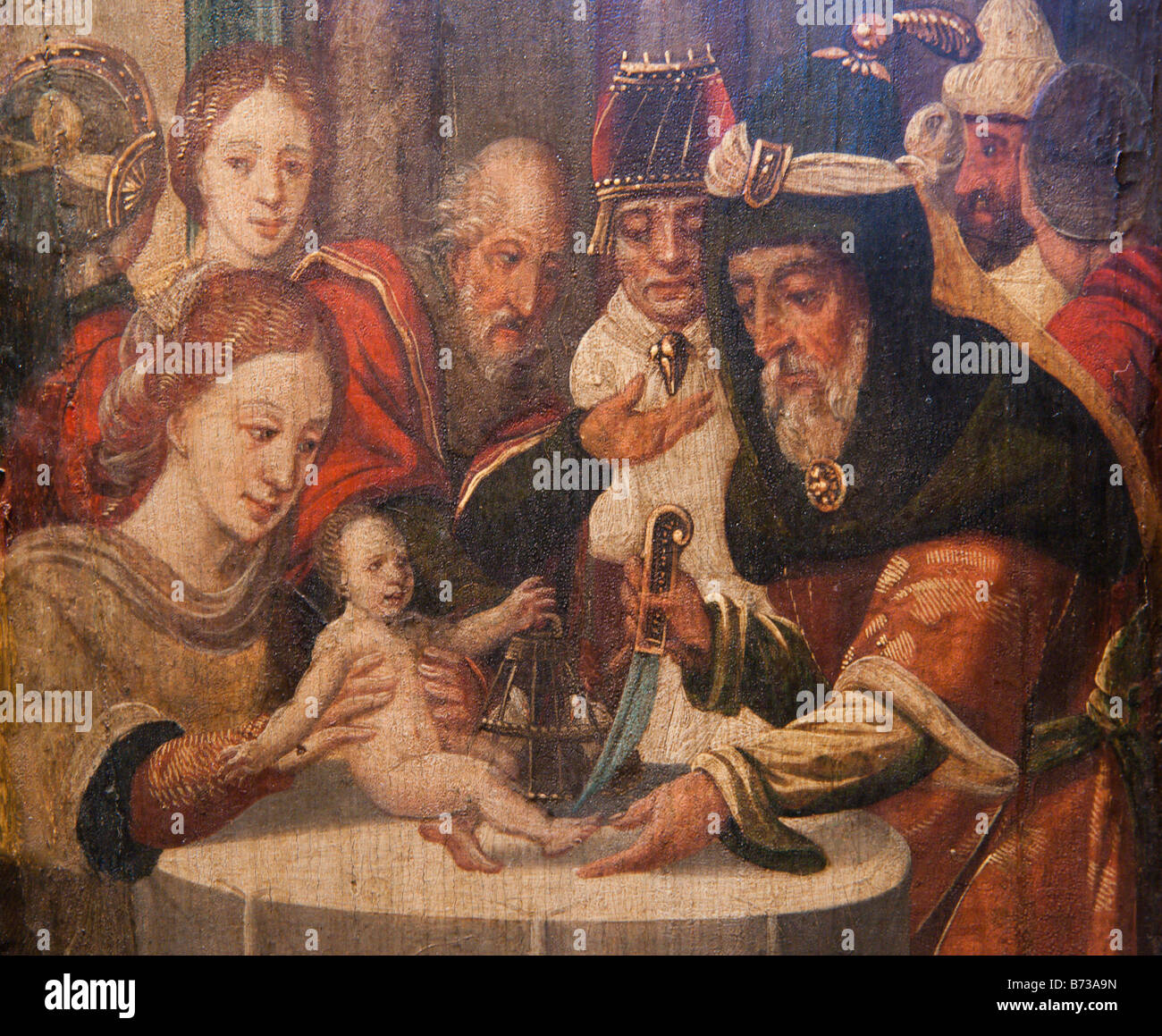 Mallorca detail of altarpiece Circumcision of Christ in Valldemossa Charterhouse Stock Photo