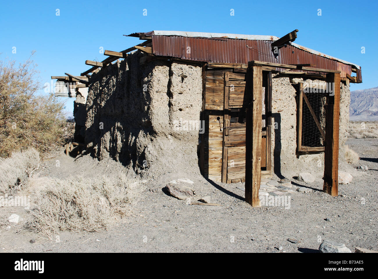 Remains of an old mud cabin at Ballarat Death Valley National Park CA USA Stock Photo