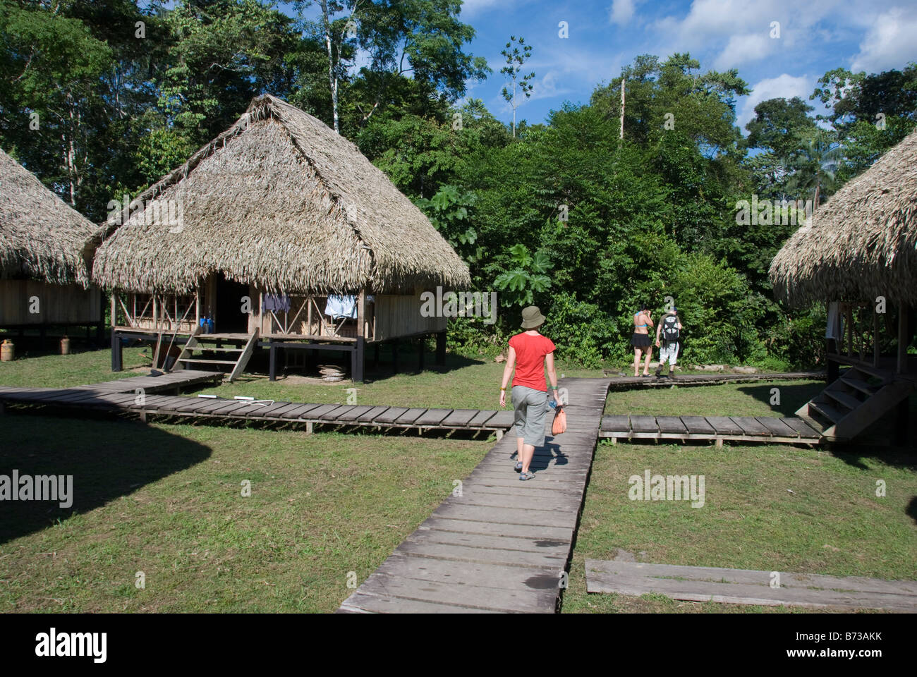 Tourist accomodation within the Ecuadorian Amazon Stock Photo
