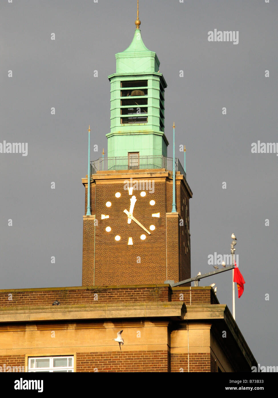 Clock tower of the Norwich City Hall, UK Stock Photo Alamy