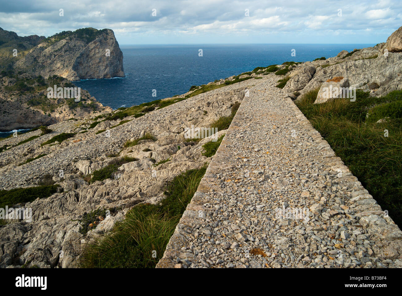 Mallorca Cap de Formentor the old mountain mule path road crosses the mountains built up from stone Stock Photo