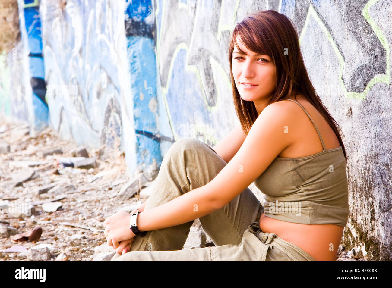 Young woman in casual clothing staring at camera Stock Photo