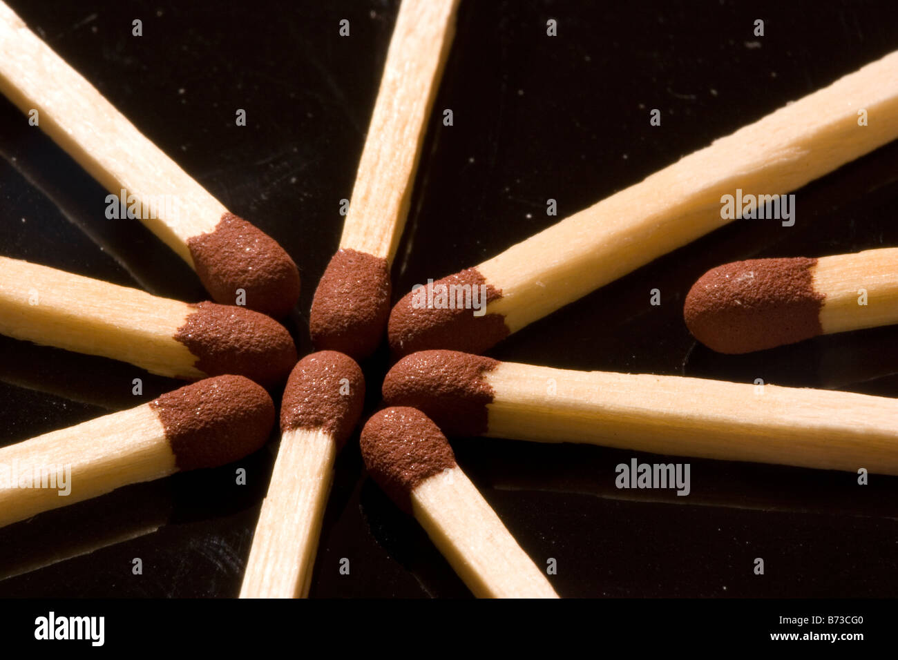 a collection of matches arranged into a pattern Stock Photo