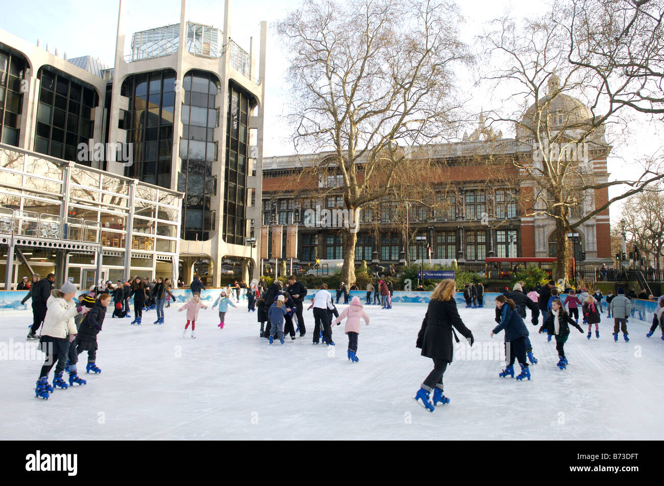 Ice skating outside the Natural History Museum, London Stock Photo Alamy