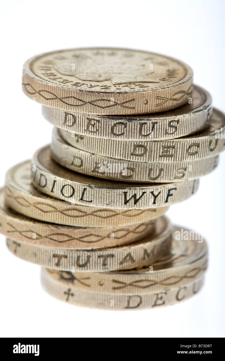 pile of old one pound sterling coins Stock Photo