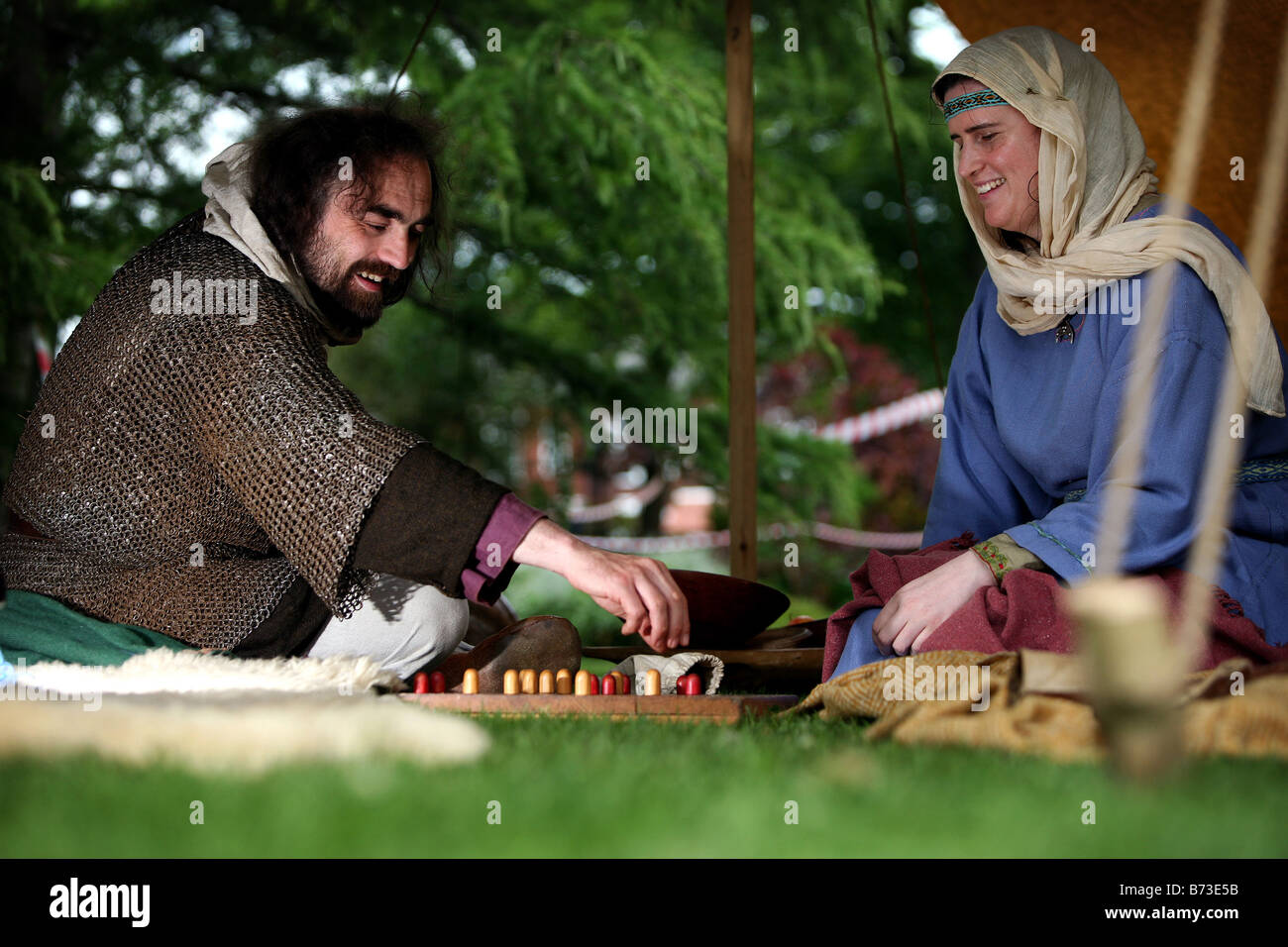 viking re-enactment Mills game ancient pasttime past time game old board game traditional Stock Photo